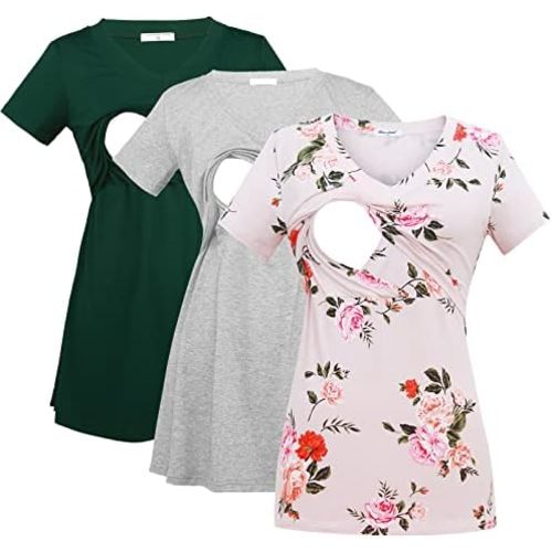 Bearsland Womens 3 Packs V Neck Nursing Tops Maternity Breastfeeding Tee Shirts