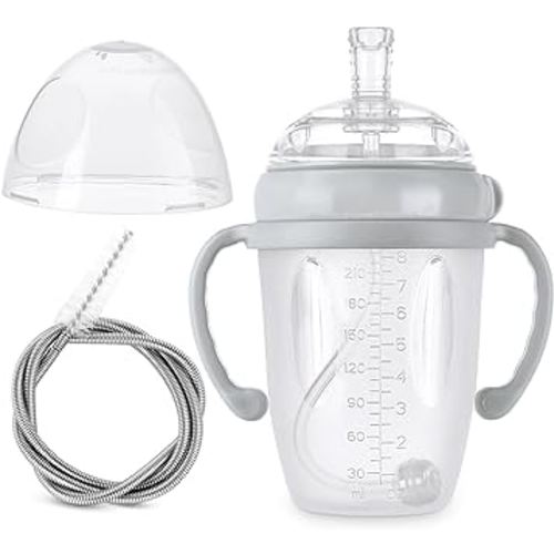 haakaa Weighted Straw Sippy Cup for 6+ Month Old, Silicone Weighted Straw Cup Milk Sippy Cup Baby Water Bottle with Straw Brush (Grey, 8oz./250ml)