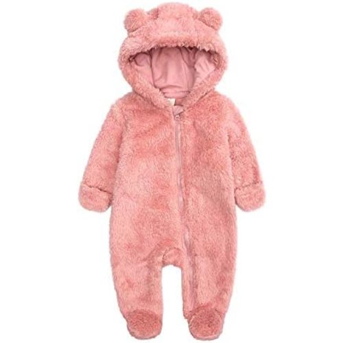 Baby Hooded Fleece Romper Long Sleeve Onesie Outwear Outfits 0-12M