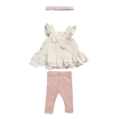 Newborn Girls 2pc Embroidered Seersucker Dress And Leggings Set | Baby | Marshalls