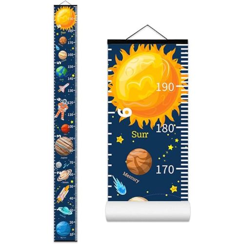 Baby Growth Chart for Wall - Height Chart for Kids Nursery Decor Wall Hanging Measurement Ruler with Black Wood Scroll Toddlers Room Decor Birthday Christmas Gifts for Boys Girls 79"X7.9" (Planets)