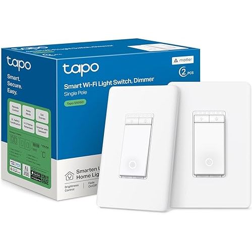 TP-Link Tapo Matter Smart Dimmer Switch: Voice Control w/Siri, Alexa & Google Assistant, UL Certified, Timer & Schedule, Easy Guided Install, Neutral Wire Required, Single Pole, Tapo S505D(2-Pack)