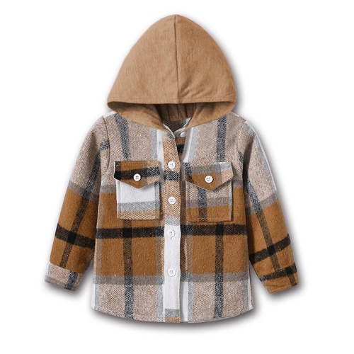 WRKEKC Kids Plaid Print Hooded Brushed Shirt Jacket Long Sleeve Outerwear for 3 Months-6 Years Old Boys Girls Fall Winter
