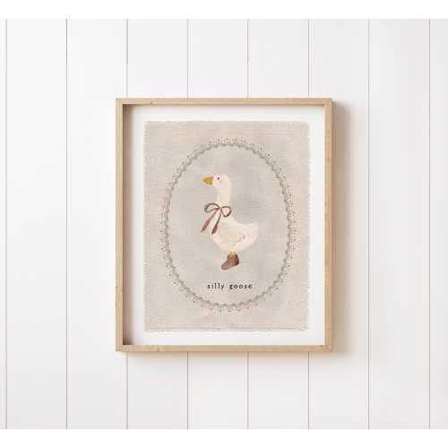 Nursery Decor Wall Art Print, Vintage Silly Goose Canvas Tapestry Pennant Flag, Nursery Wall Decor, Kids Bedroom Poster