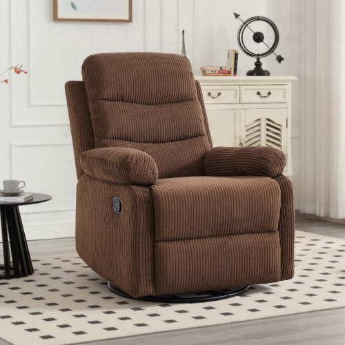 GAOHAPY Rocking Recliner Chair,Modern Swivel Glider Recliner Chair,Corduroy Fabric Upholstery Recliner,Manual Reclining Sofa Chair for Living Room,Office,Apartment,Brown
