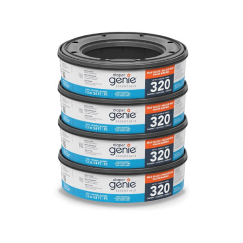 Diaper Genie Essentials Round Refill Pack of 4 | Holds Up to 1280 Newborn Diapers | Features Unscented Continuous Film | Compatible with Diaper Genie Complete and Expressions Pails