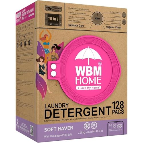 WBM Home Laundry Pods, Total 128 Count | Specially Designed for Undergarments With Soft Heaven Fragrance | Laundry Detergent Pods Formulated With Plant-Based Formula and Gentle Stain Remover