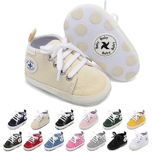Baby Girls Boys Shoes Soft Anti-Slip Sole Newborn First Walkers High Top Canvas Denim Unisex Infant Sneaker