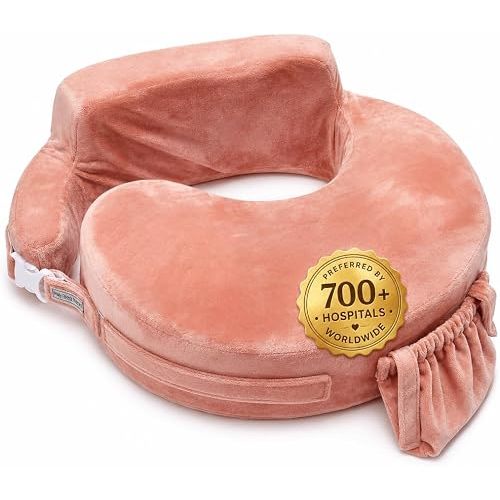 My Brest Friend Super Deluxe Nursing Pillow, Dusty Rose | Firm Flat Breastfeeding Pillow with Two Feeding Risers, 6 in Backrest, Lumbar Support, Strap Fits Waists 28 to 44 in, Fits Most Body Types