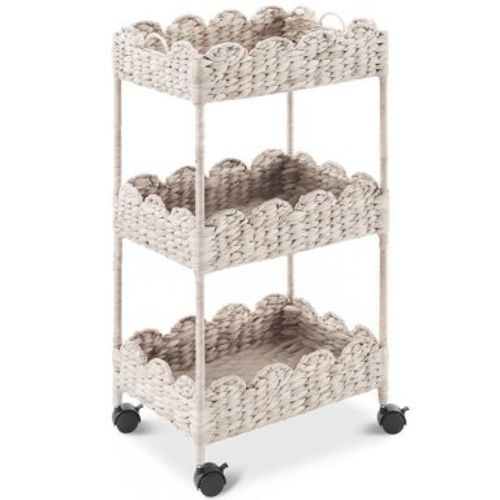 Best Choice Products 3-Tier Scalloped Rolling Nursery Caddy w/Wheels, Storage Utility Cart - White