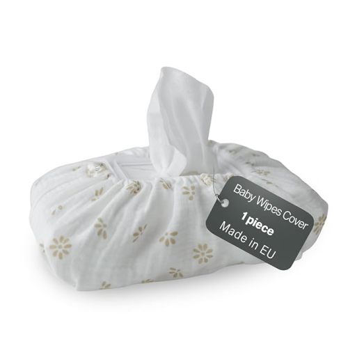 Baby Wipes Cover – Universal Size, One Size Fits All Wipes Packages | Muslin Cotton Tissue Cover for Nursery, Diaper Bag & Changing Table, Station | Gingham & Neutral Patterns (Cream Daisy)