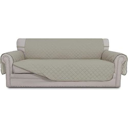 Easy-Going Reversible Couch Cover for 3 Cushion Couch Sofa Cover for Dogs Water Resistant Furniture Protector Cover with Foam Sticks Elastic Straps for Pet Cat (Sofa, Beige/Beige)