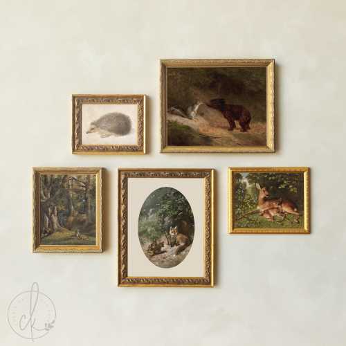 Woodland Nursery Gallery Wall Art Set | Vintage Fox, Deer, Bear, Hedgehog and Squirrel Prints | G21
