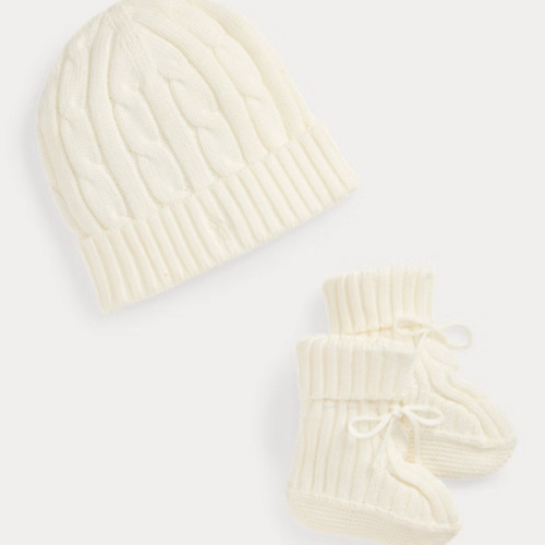 Cable-Knit Cotton Beanie & Bootie Set