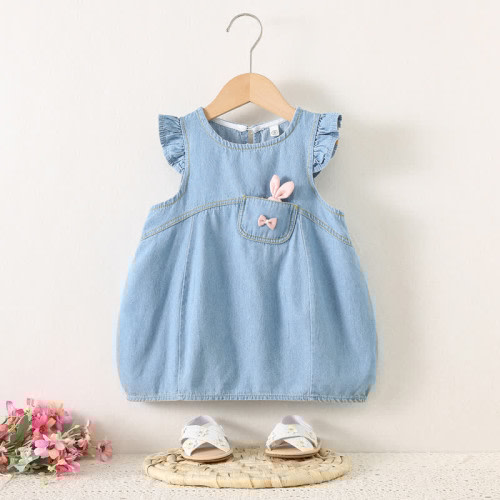 Baby Denim Pocket Bunny Ruffled Dress
