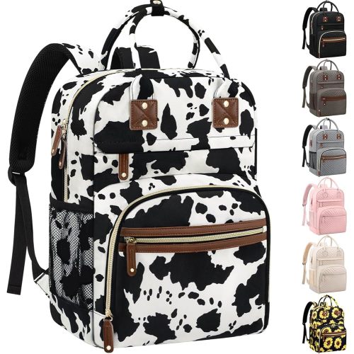 Large Capacity Baby Diaper Bag Backpack with Insulated Pockets, Waterproof, Stylish Cow Print Design, Suitable for Boys and Girls