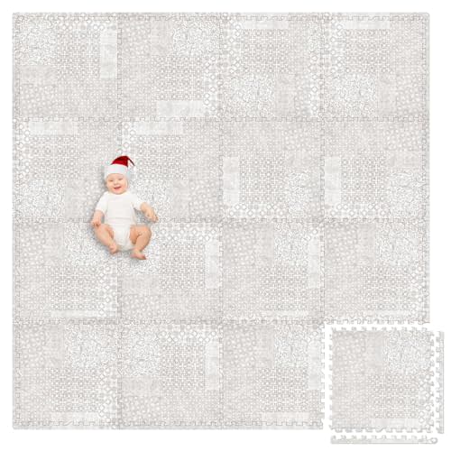 Play Platoon Non-Toxic Extra-Thick Children's Play Mat, 16 Tile - 96 x 96 inch Comfortable Cushiony Foam Floor Puzzle Mat for Kids & Toddlers with 24 x 24 inch Tiles - Khaki, Boho Modern