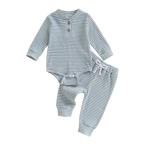 Newborn Boy Clothes Waffle Knit Long Sleeve Romper Long Pants Set Infant Fall Winter 2Pcs Outfits 0 3 6 9 12M