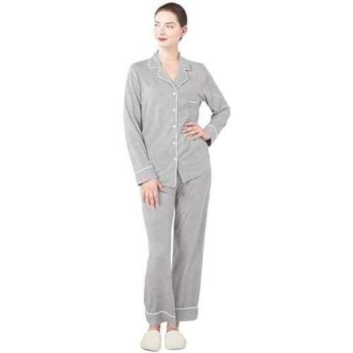 Women's Pajama Set Long Sleeve Button Down Fashion ladies Sleepwear soft Pjs knitted Loungewear Set