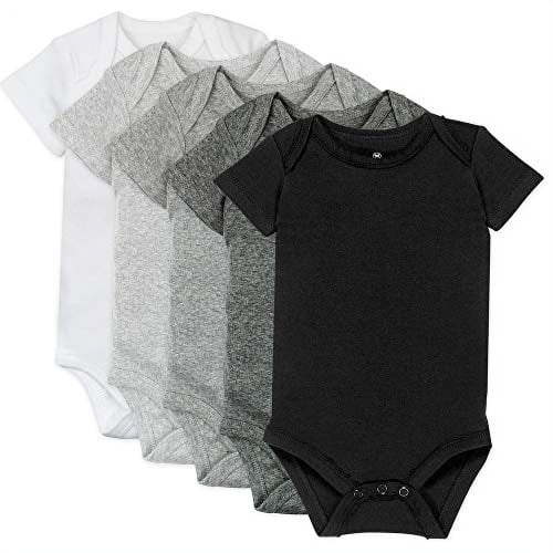 HonestBaby 5-Pack Organic Cotton Short Sleeve Bodysuits, Gray Ombre, 3-6 Months
