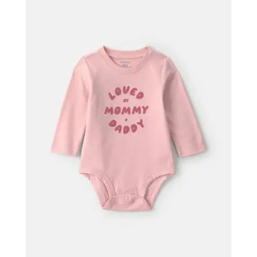 Baby Girl 'Loved By Mommy & Daddy' Long-Sleeve Graphic Bodysuit - Pink | Carter's