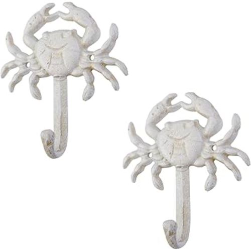 2 Pcs Crab Cast Iron Hook,Beach Themed Cast Iron Wall Hooks for Beach House or Nautical Decor