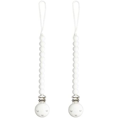 Comfy Cubs Pacifier Clips 2 Pack - 100% Food Grade Silicone Baby Pacifier Clips, BPA & PVC Free - CPSIA Certified, Lightweight and Flexible Baby Gifts - White