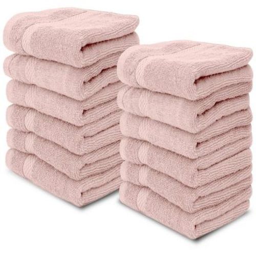 White Classic Luxury 100% Cotton Washcloths Set of 12 - 13x13" Pink