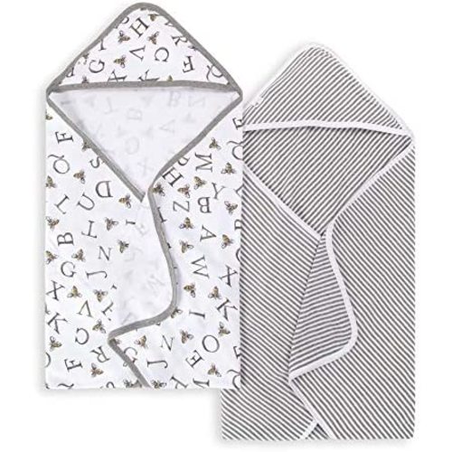 Burt's Bees Baby - Hooded Towels, Absorbent Knit Terry, Super Soft Single-Ply, 100% Organic Cotton 2 Pack), A-Bee-C, 2 Pack