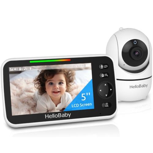 HelloBaby No WiFi Baby Monitor 5" Screen 30-Hour Battery Pan-Tilt-Zoom Video Upgrade with Camera and Audio, Night Vision, VOX, 2-Way Talk, 8 Lullabies and 1000ft Range, HB6550