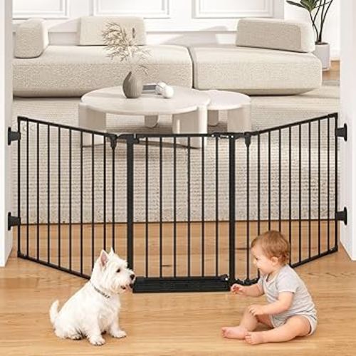 78" Extra Wide Baby Gate, Dog Gates Indoor for Doorways Stairs, Essential Safety Gate for Child, Hardware Mounted Adjustable Pet Gate with Anti-Trip Pedal, 28'' Tall 3 Metal Panels Black
