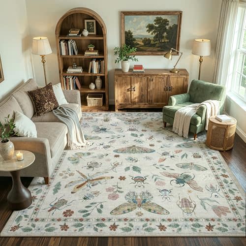Lahome Insect 8x10 Area Rugs, Soft Washable Rugs 8x10 Living Room Rugs | Bedroom Dining Room Ultra-Thin Modern Rug Large Accent Carpet for Office Kids Nursery Vionnet(8'x10', Beige)