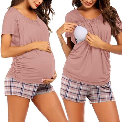 Ekouaer Womens Nursing Pajamas Maternity Breastfeeding Pjs Sleepwear Layer Soft Postpartum Lounge Set Pregnancy Clothes