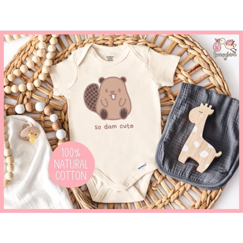 Cute Animal Beaver Onesie®, Animal Baby Shower Gift, Natural Cotton Baby Clothes, Beaver Baby Bodysuit, So Dam Cute Animal Pun Onesie