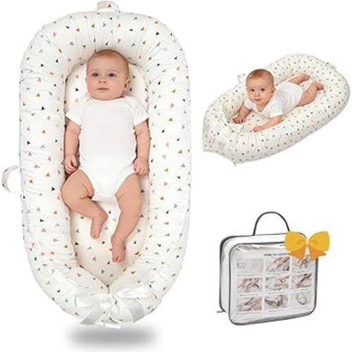 Baby Lounger-Breathable and Soft Organic 100% Cotton, Portable Infant Lounger with Removable Lounger Cover, Floor Lounger for Newborn - Triangle