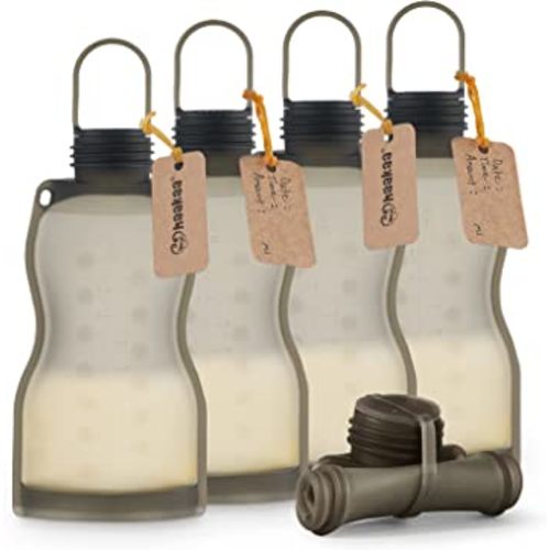 haakaa Silicone Breast Milk Storing Bag(9 oz,5pk)- Reusable Breastmilk Storage Freezer Bag for Breastfeeding Mom - Self Feeding Baby Food Pouch Container Leakproof