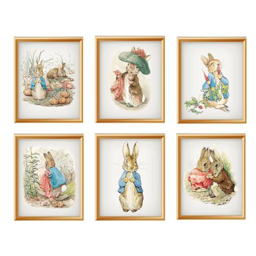 Set of 6 Beatrix Potter &quot; Peter Rabbit&quot;  Giclee Art Print Reproductions ,  8 x 10&quot;  Nursery Prints, Bunny Art Prints, Unframed, Nursery Art