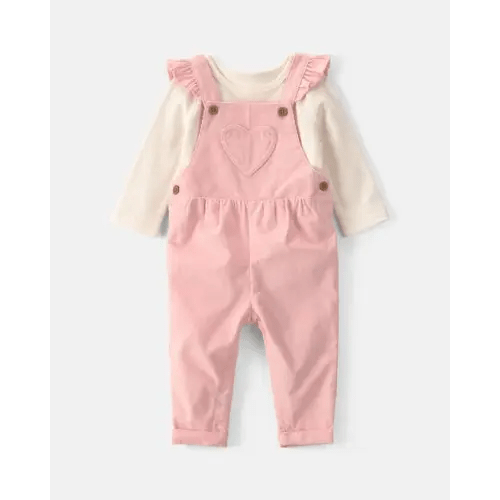 Baby Girl 2-Piece Heart Corduroy Overall Set - Pink | Carter's