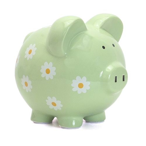 Child to Cherish Ceramic Piggy Bank for Girls, Daisy Green