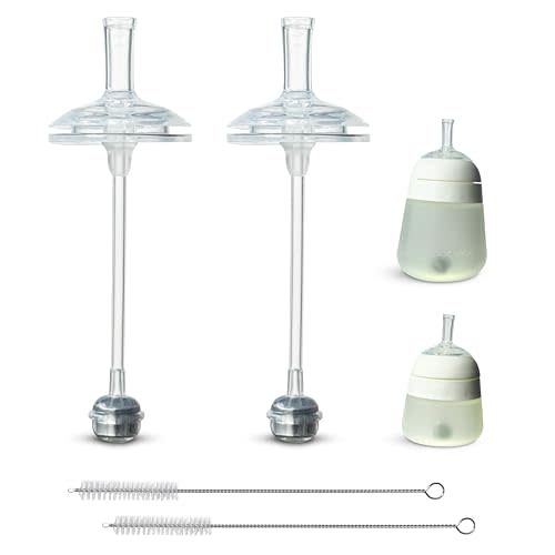 Straw Cup Conversion Kit for Nanobébé Flexy Silicone Baby Bottles, 2-Pack | Soft Food Grade Silicone Straw Spout Nipples and Weighted Straw, Cleaning Brush, Spill and Leak Proof, BPA Free, 6+ months