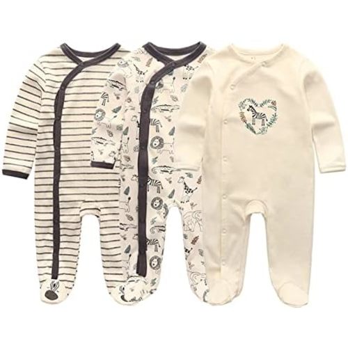 3-6 months Baby Boys Girls Footies One-Piece Romper Long-Sleeve Jumsuit Cotton Newborn Clothes Set 3-Pack Baby Pajamas