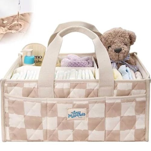 Tiny Marvels Baby Diaper Caddy Organizer, Water Repellency Baby Basket for Newborn Essentials and Diaper Station, Gift for Baby Shower and Registry Must-Have, Portable Storage for Travel