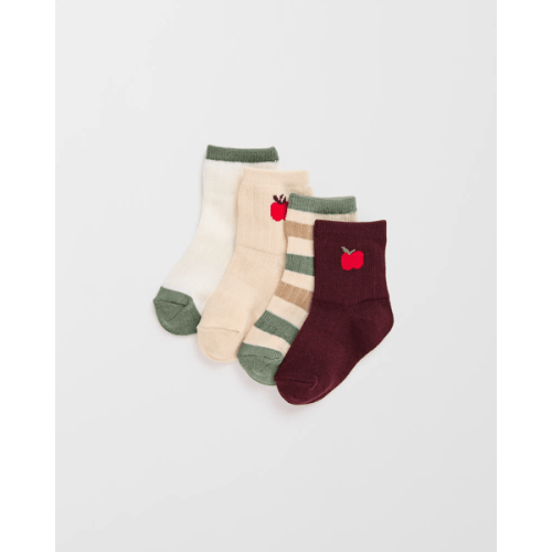 Baby Australian Cotton Blend 4 Pack Rib Crew Socks - Brown Apple