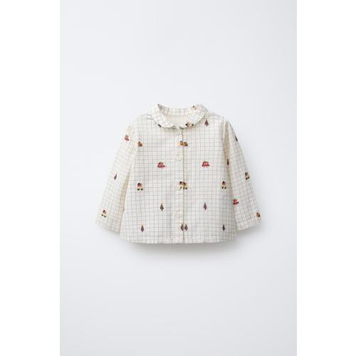 PLAID SHIRT WITH EMBROIDERED DETAILS - Ecru | ZARA United States