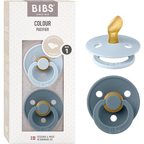 BIBS Pacifiers Colour Collection | Natural Rubber Baby Pacifier | Set of 2 BPA-Free Soothers | Made in Denmark | 0+ Months (Pack of 2) | Baby Blue/Petrol