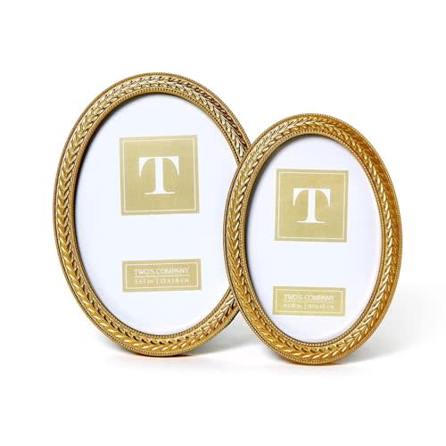 Two's Company Laurel Wreath Gold Oval Photo Frames, Resin, Set of 2