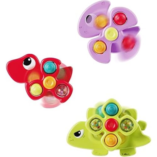 3PCS Dinosaur Suction Cup Toys for 1 Year Old Boys Girls | Sensory Baby Bath Toys for Toddlers 1-3 | Infant Travel & Window Toys | Birthday