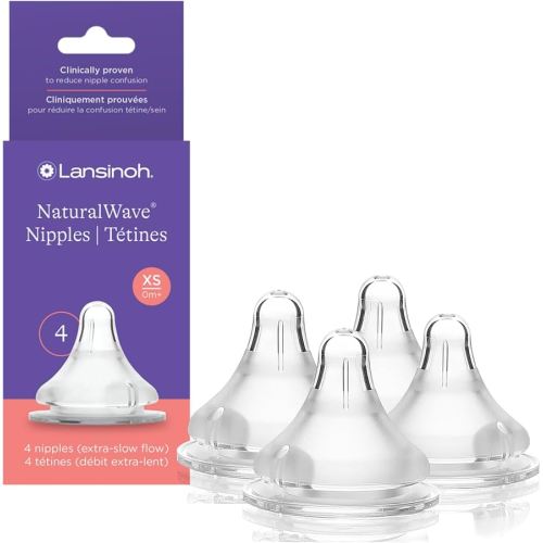Lansinoh NaturalWave Baby Bottle Nipples, Extra Slow Flow, Size XS, 0+ Months, 4 Count – 100% Soft, Durable Silicone, Made Without BPA BPS, Anti-Colic, Supports Baby’s Developing Mouth and Teeth