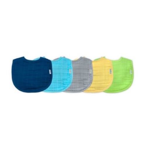 green sprouts® 5-Pack Organic Cotton Muslin Boy Bibs - BLUE - 0-12 MONTHS