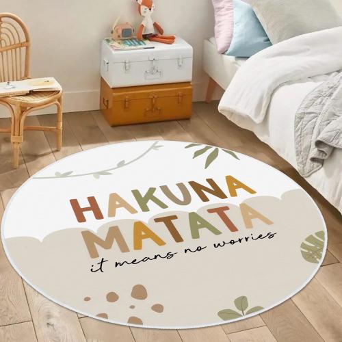 Hakuna Matata Round Rug, Fun Inspirational Quote Rug for Kids, Nursery, Bedroom, Relaxing Motivational Floor Mat, Eco-Friendly Kids Carpet